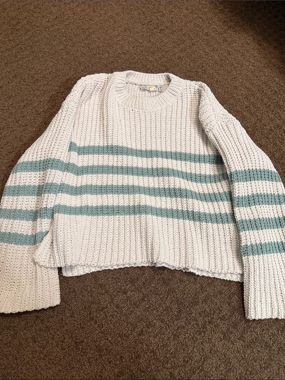 Pink Republic Cream Sweater with Seafoam Green Stripes